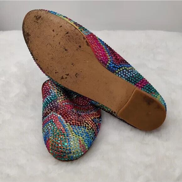 Steve Madden Multicolor Rhinestone Leather Flats Sz 6 - Picture 7 of 8